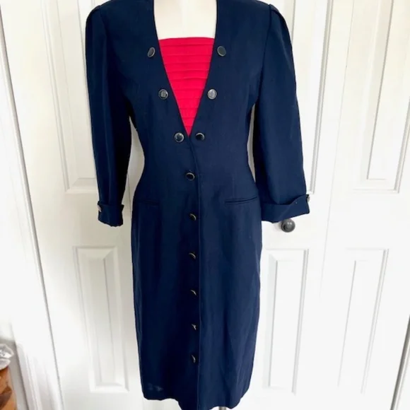KASPER for ASL Vintage Navy & Red Dress Size 10 - Picture 2 of 8
